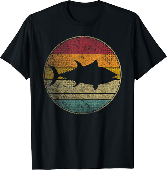 Fish Fishing Tuna Vintage Distressed Retro Style 70s Gift T-Shirt - T-Shirt | Black