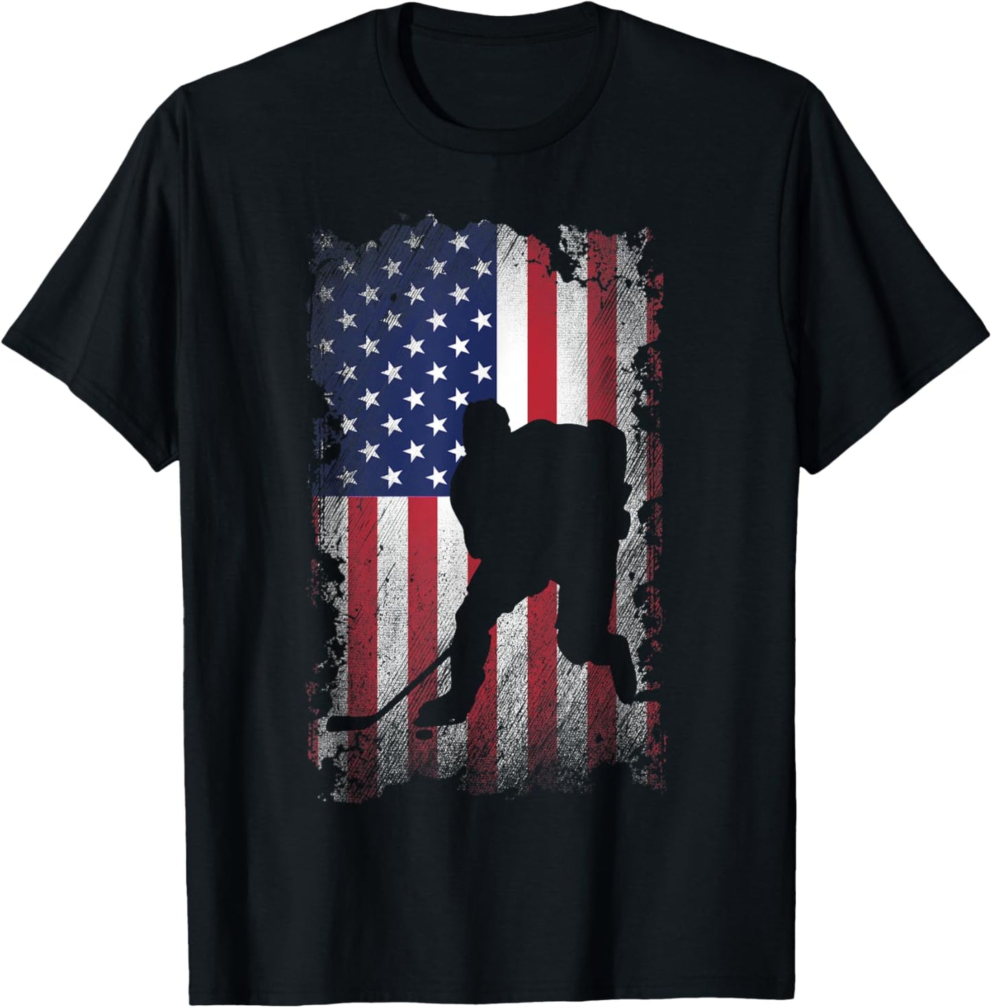 Distressed American Flag Hockey USA Patriotic Gift Women Kids Men T-Shirt - T-Shirt | Black