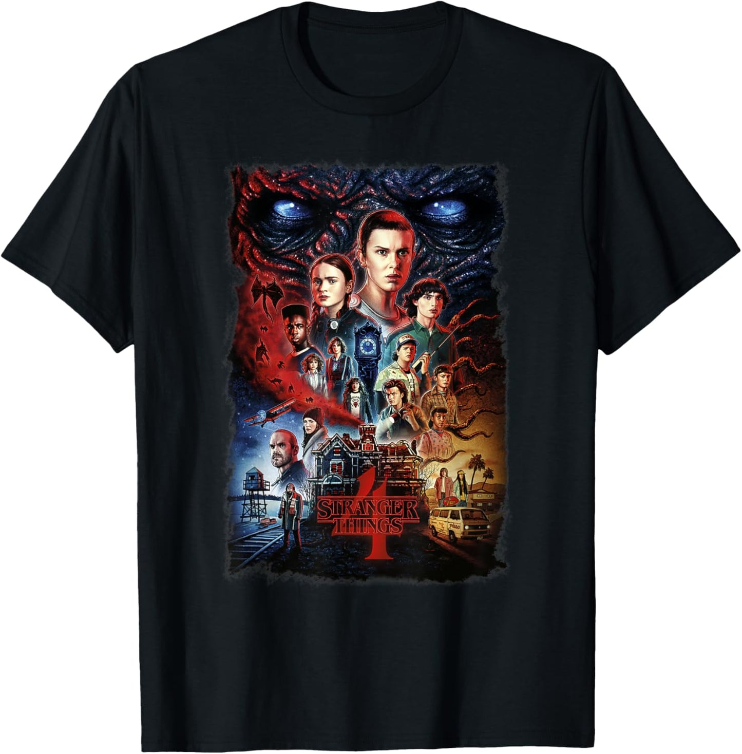 Stranger Things 4 Full Cast Poster T-Shirt - T-Shirt | Black