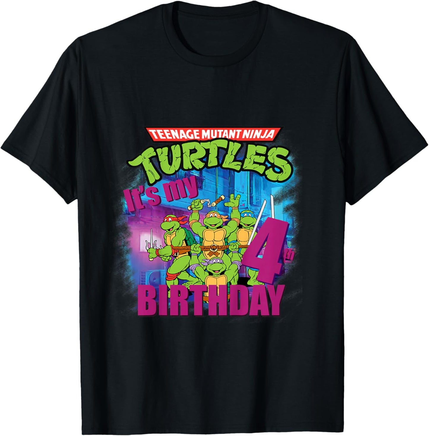 Mademark x Teenage Mutant Ninja Turtles - Kids Original Teenage Mutant Ninja Turtles Fourth Birthday 4th T-Shirt - T-Shirt | Black