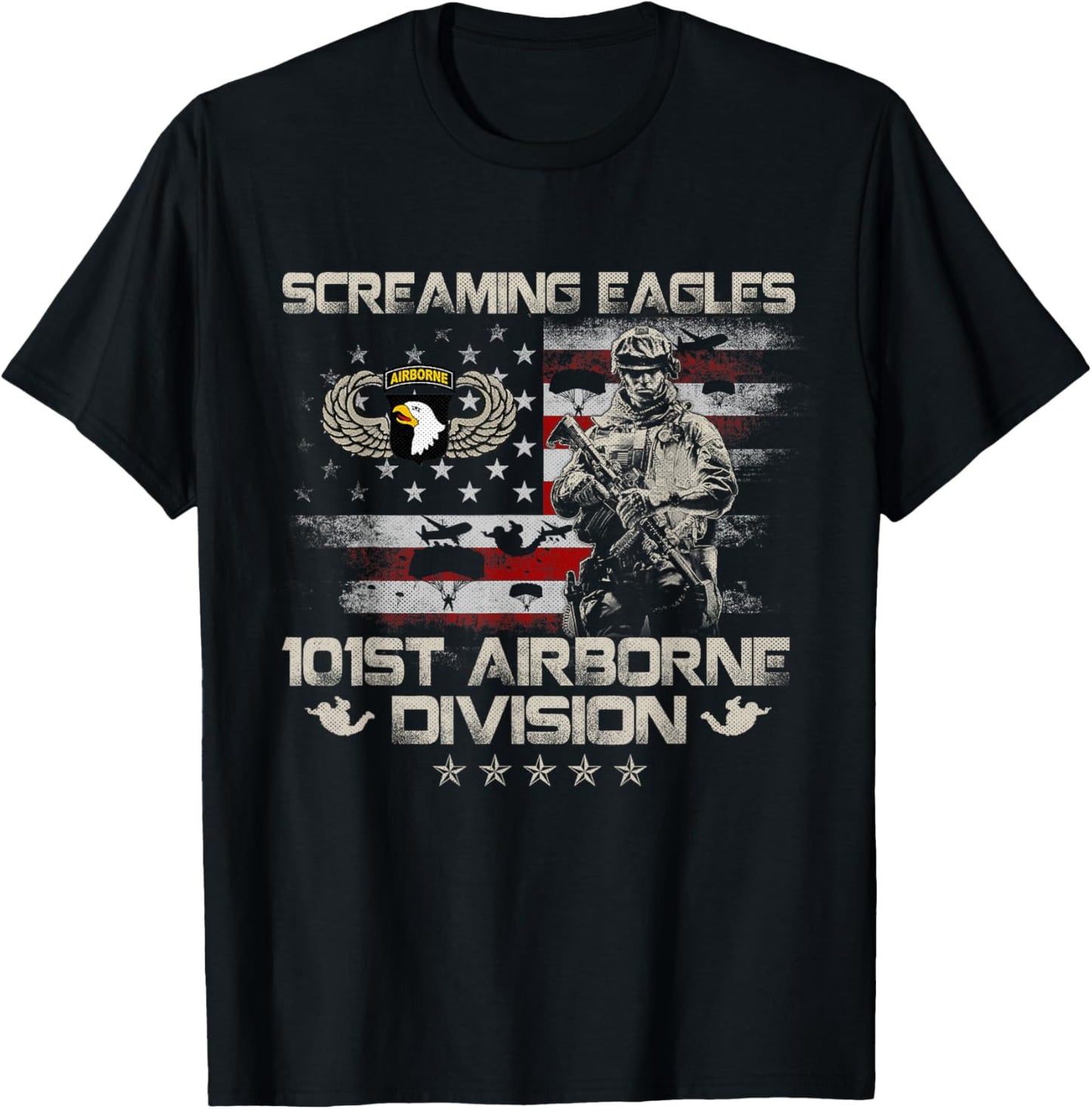 Screaming Eagle 101st Airborne Division Veteran Sky Soldier T-Shirt - T-Shirt | Black