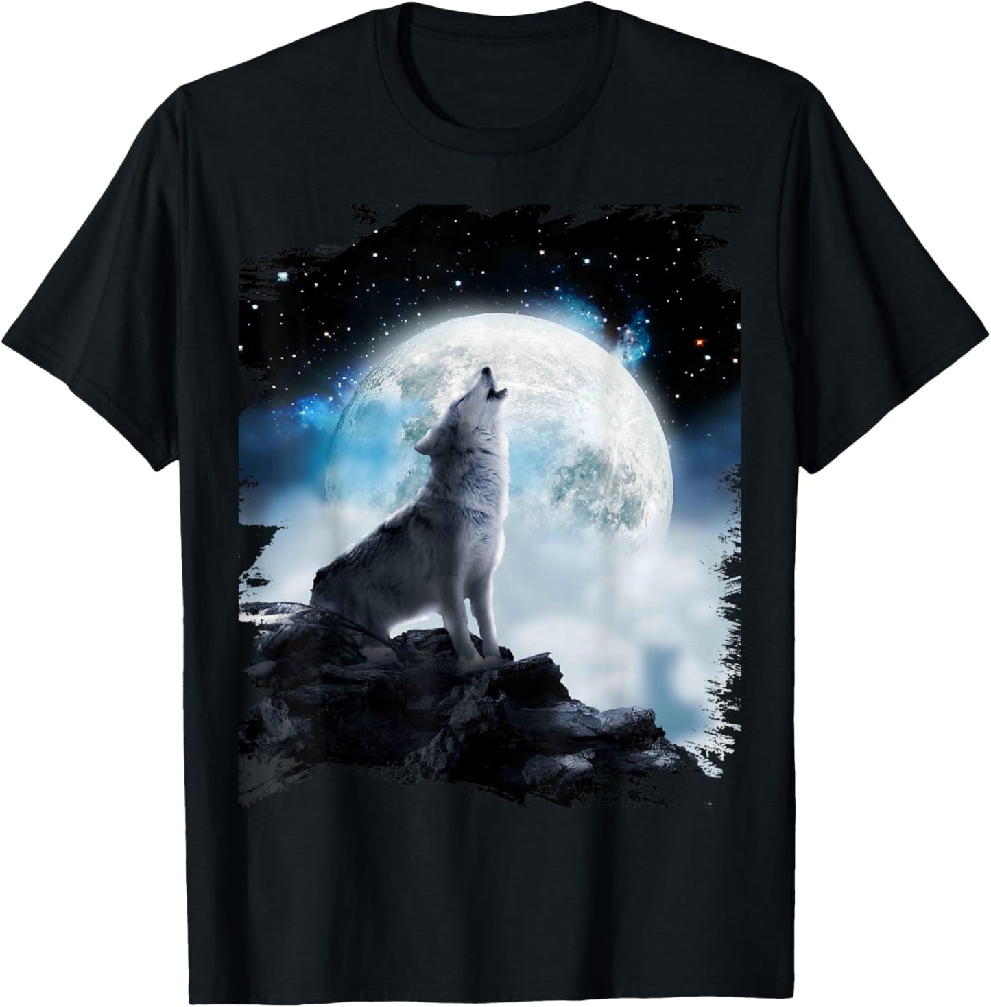 Cosmic Space Wolf Wolves Howling At Moon T-Shirt - T-Shirt | Black