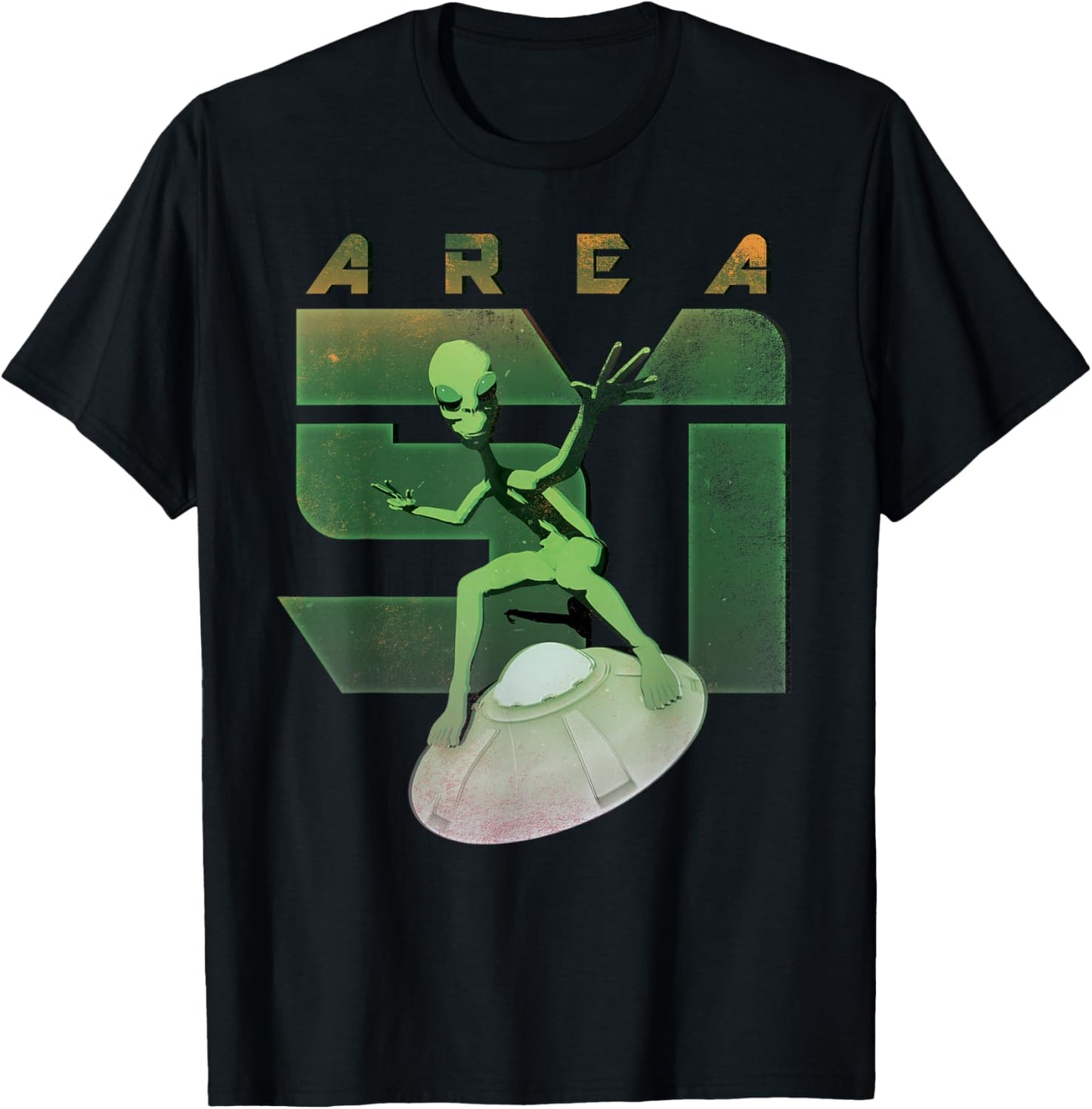Alien Area 51 Shirt UFO Green Man Flying Saucer Space T-Shirt - T-Shirt | Black