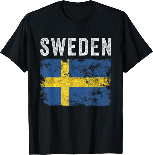 Sweden Flag Distressed - Men Women Kids - Swedish Flag T-Shirt - T-Shirt | Black