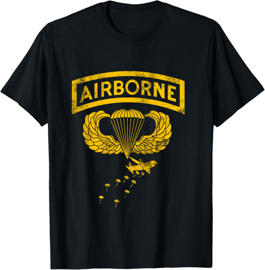 U.S Army Airborne Division Paratrooper Veteran Flag Vintage T-Shirt - T-Shirt | Black