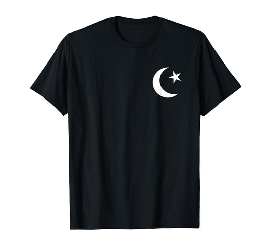White Symbol of Islam Crescent Moon and Star Minimalist T-Shirt