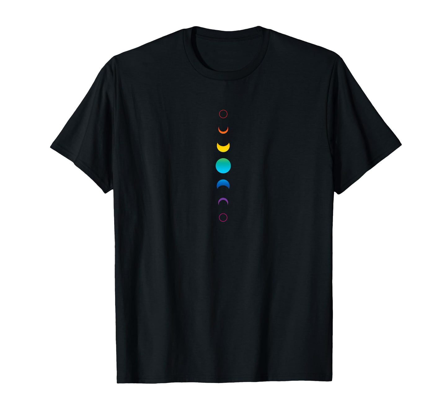 Celestial Moon Phase Back Print Rainbow Lunar Astronomy T-Shirt