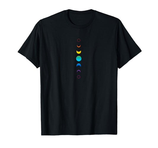 Celestial Moon Phase Back Print Rainbow Lunar Astronomy T-Shirt