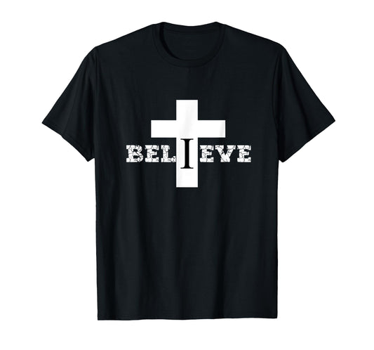 Christian Aesthetic Text and Cross Design Believe Religious T-Shirt