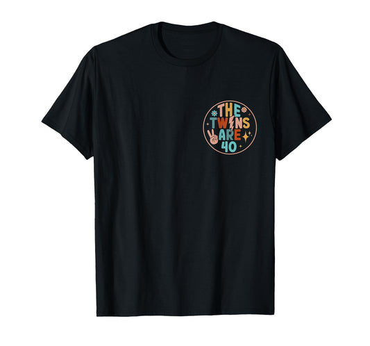 (2 SIDED) Twins 40th Birthday Party Groovy 40 Year Old Twin T-Shirt