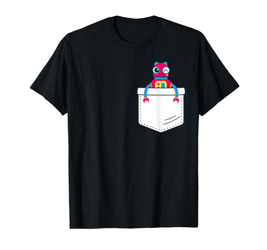 Cute robot inside fake pocket, boys robot shirt T-Shirt