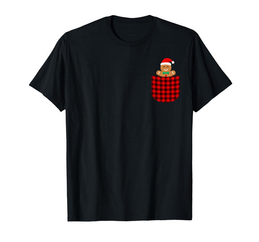Gingerbread Cookie Buffalo Red Plaid Pocket Christmas Funny T-Shirt