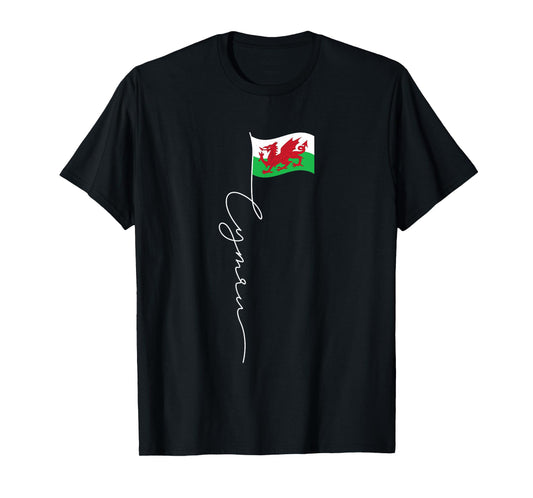 Wales Cymru Signature Flag Pole - Patriotic Welsh Flag T-Shirt