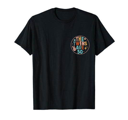 (2 SIDED) Twins 50th Birthday Party Groovy 50 Year Old Twin T-Shirt