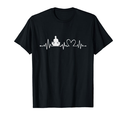 Distressed Yoga With Heartbeat Graphic Yoga Lover T-Shirt