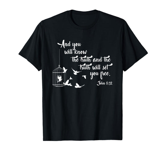 Christian Bible Shirt Bird Cage Truth Shall Set You Free Tee T-Shirt