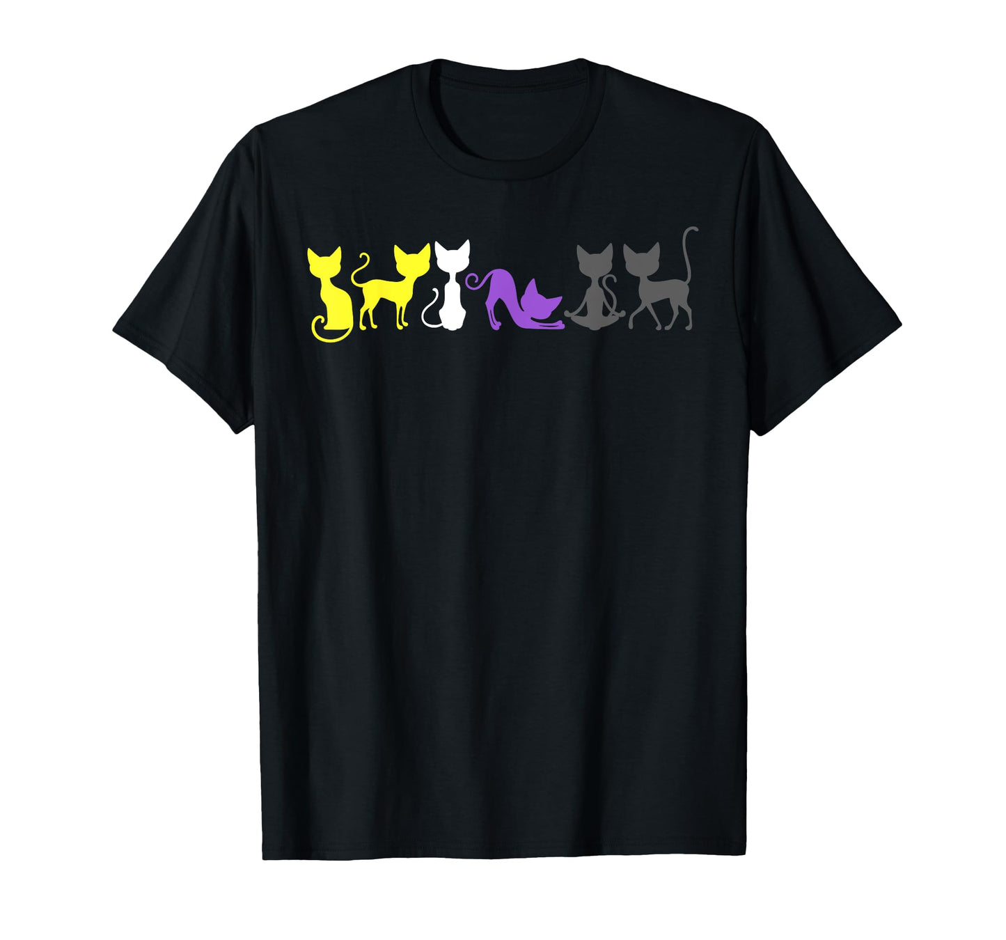 Nonbinary Pride Cats Stretching and Meditating in Flag Color T-Shirt