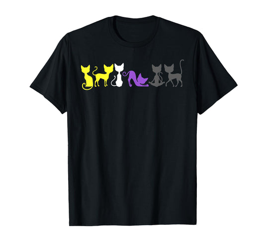 Nonbinary Pride Cats Stretching and Meditating in Flag Color T-Shirt