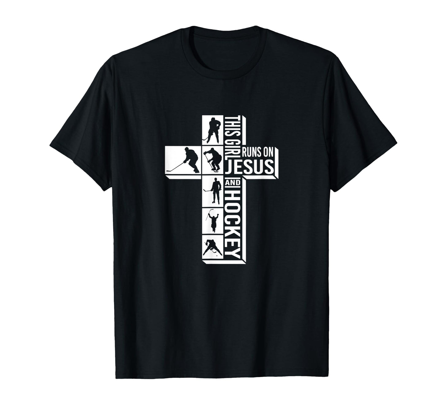 This Girl Runs On Jesus and Hockey Funny Sport Cross Faith T-Shirt