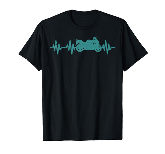 Biker Motorcycle Heartbeat Cool Motorbike Men Women Kids T-Shirt