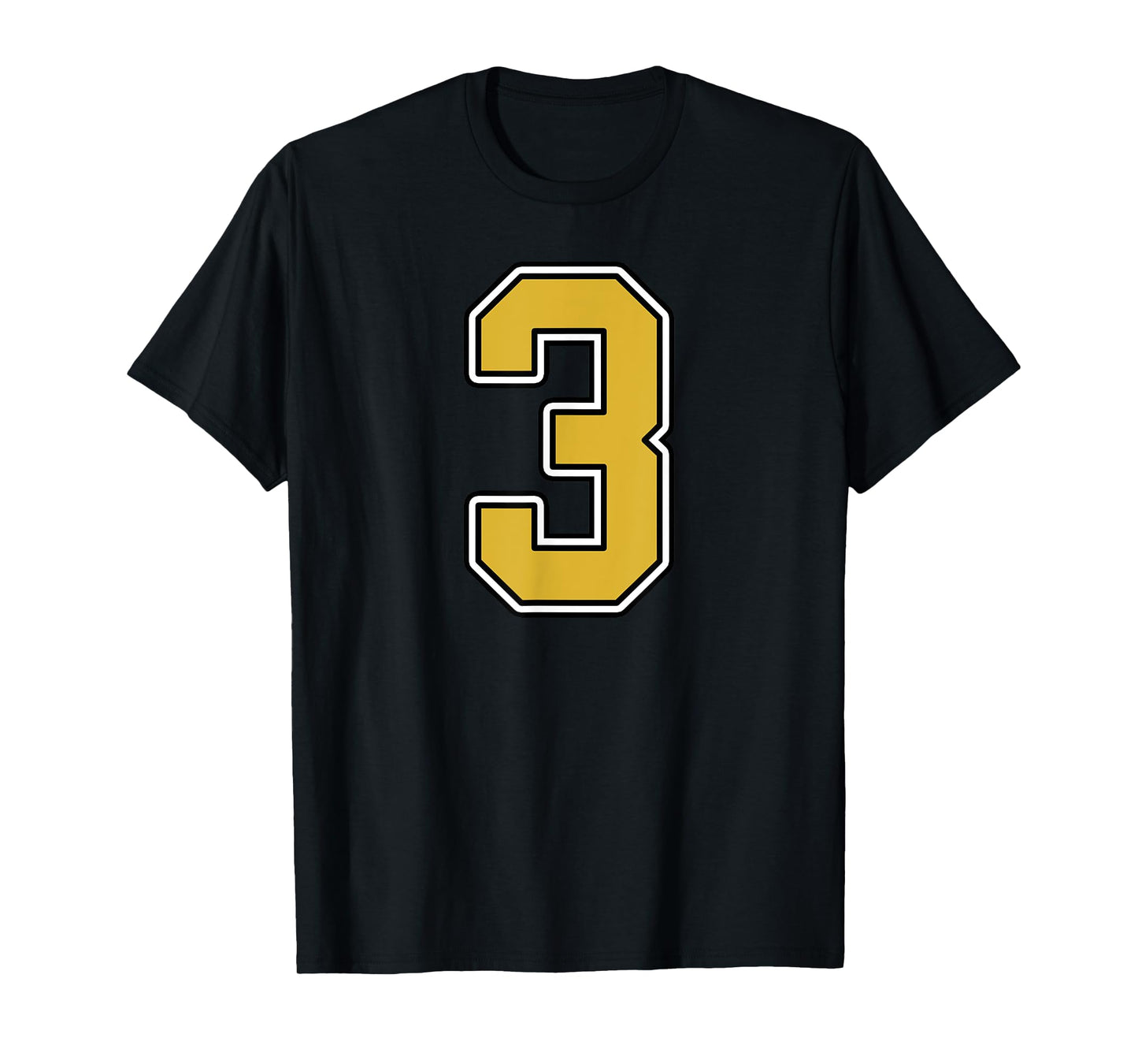 Old Gold Black White Sports Number 3 Jersey Uniform Player T-Shirt