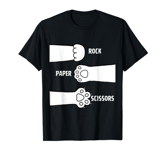 Cat Rock Paper Scissors Hand Game Paw Claw Cute Funny T-Shirt for Men Women Girls Kids