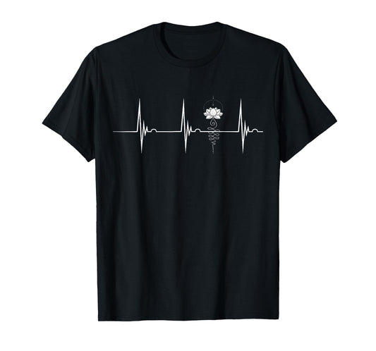 Unalome Tattoo Heartbeat ECG Pulse Lotus Flower Tree Zen Yoga T-Shirt