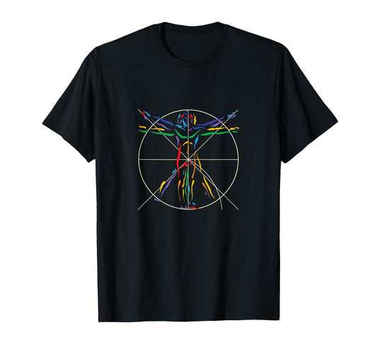 Anatomy DaVinci Vitruvian Man Chakra colors T-shirt T-Shirt