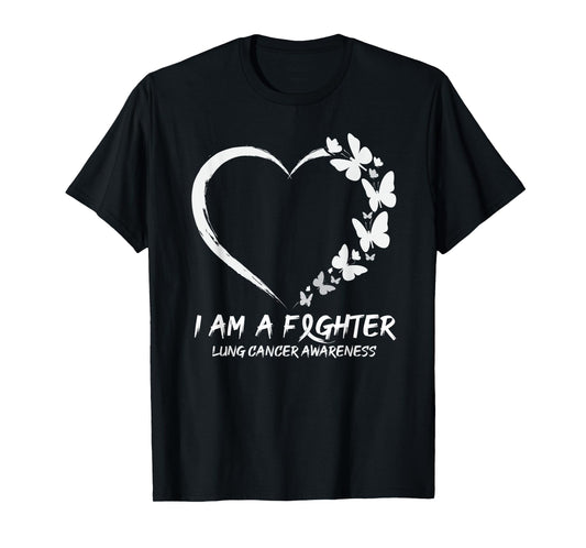 Butterfly Heart I Am A Fighter Lung Cancer Awareness T-Shirt