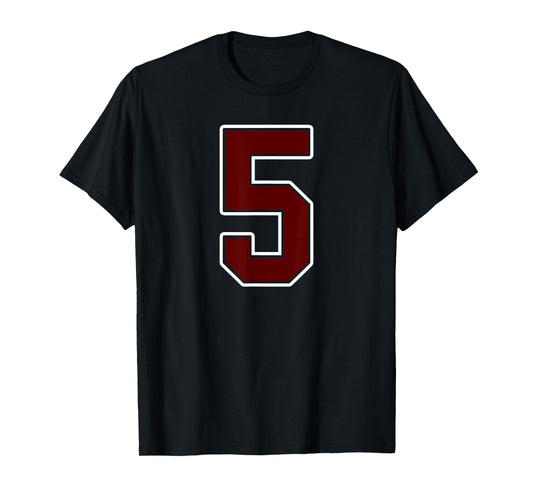 Maroon and White Number 5 Jersey Player Uniform #5 Fan T-Shirt