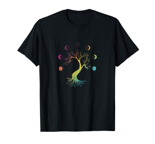 Multicolored Moon-phases Tree Moon-phases Peace T-Shirt