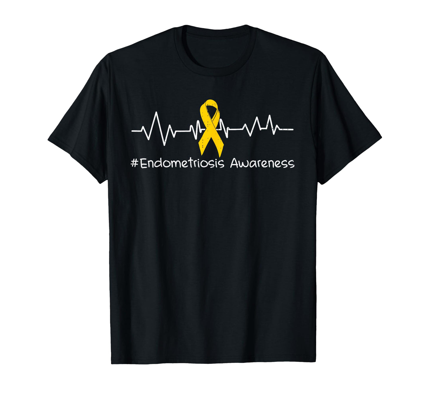Endometriosis Awareness Heartbeat Yellow Ribbon Endo Support T-Shirt
