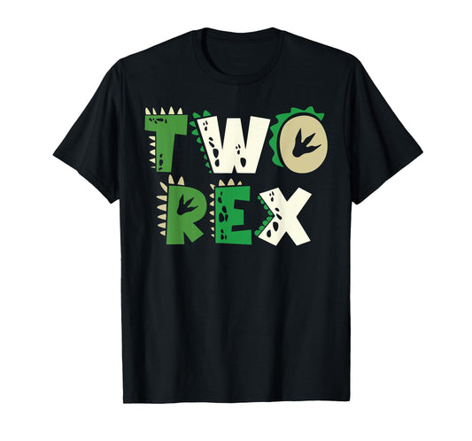 Two Rex Dinosaur Birthday Shirt For 2nd Birthday Boys Girls T-Shirt