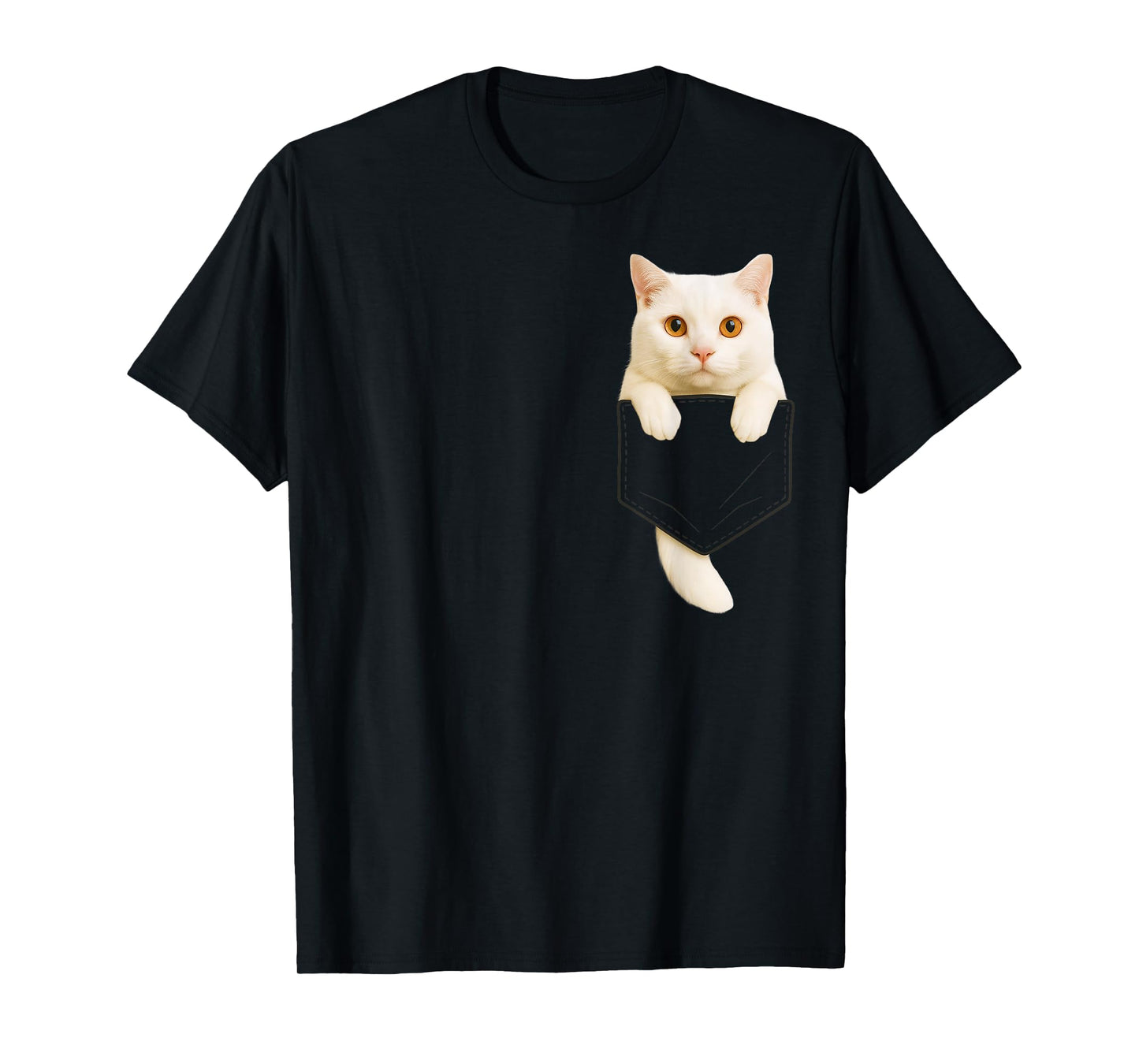 Cute White Cat Pocket Funny Gifts Cat Mom Cat Dad Cat Lover T-Shirt