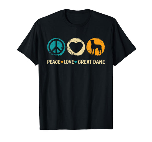 Peace Love Great Dane Dog Lover Puppy Owner Animal Groomer T-Shirt for Men Women Girls Kids