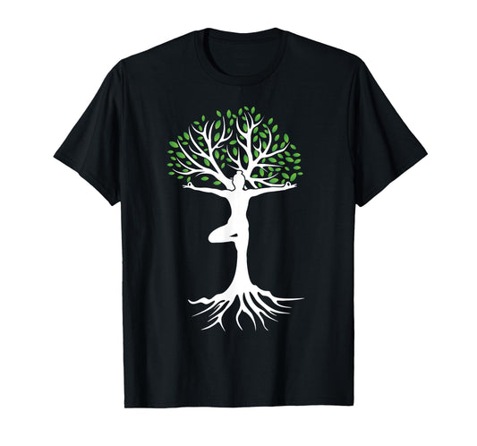 Zen Tree-Pose with Leaves Branches and Roots Yoga Namaste T-Shirt