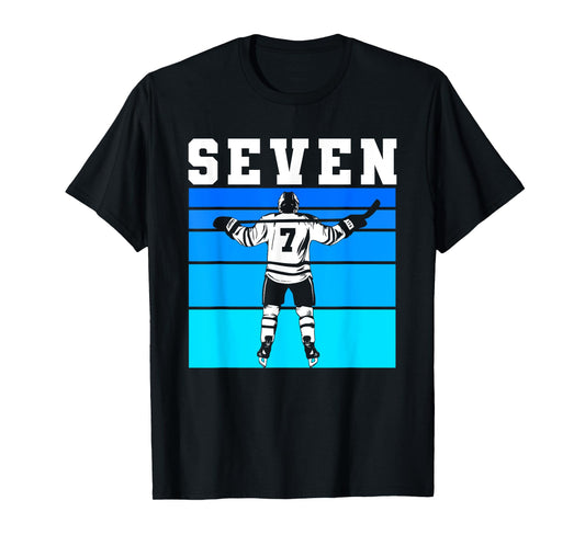 Hockey Boy 7th Birthday Seven Ice Hockey Birthday Party T-Shirt