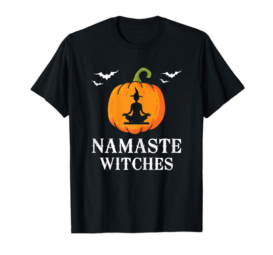 Womens Namaste Witches Pumpkin Yoga meditation Halloween Women Fun T-Shirt