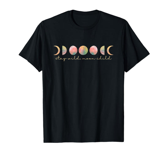 Stay Wild Moon Child Lunar Phases Boho Astrology Pastel Goth T-Shirt
