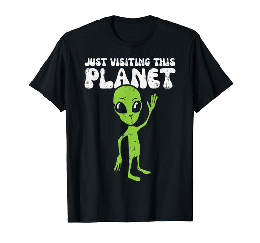 Alien Wave Just Visiting This Planet Funny Kids Men Women T-Shirt
