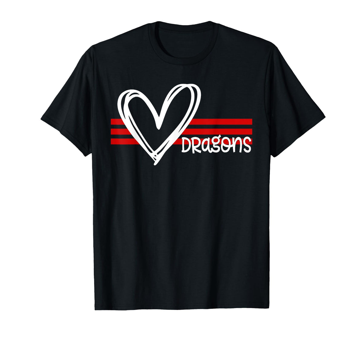 Dragons Pride Team School Spirit Sports Red Heart T-Shirt