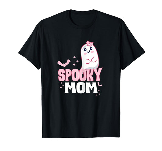Spooky Mom Family Cute Pink White Ghost Boo Halloween T-Shirt