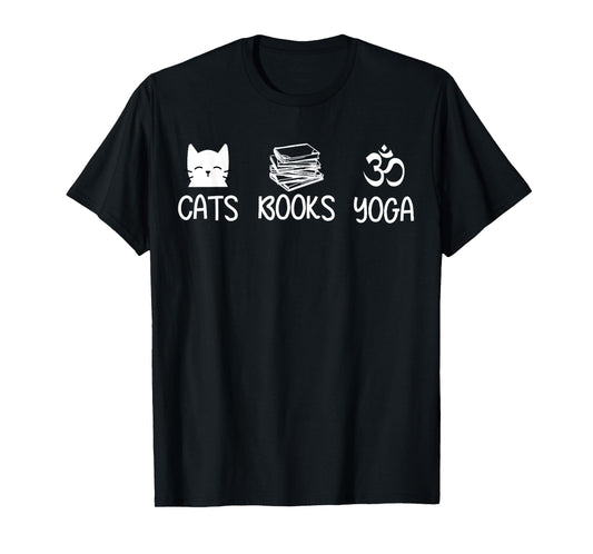 Cats Books Yoga Lover T Shirt Cat Reading Meditation Namaste Men Women Kids T-Shirt