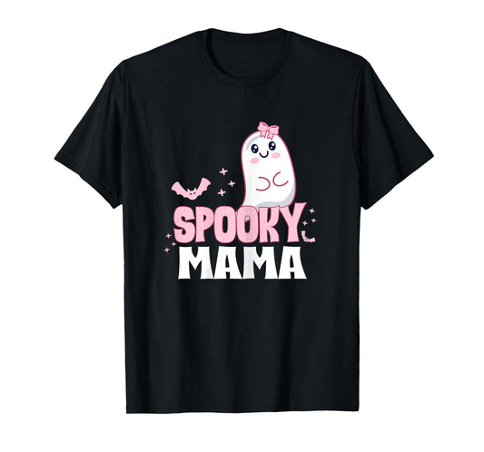 Spooky Mama Family Cute Pink White Ghost Boo Halloween T-Shirt