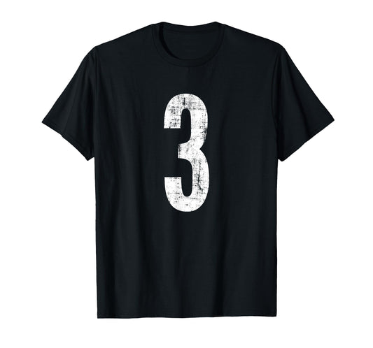 Number 3 Three Distressed Vintage Sport Team Player's T-Shirt