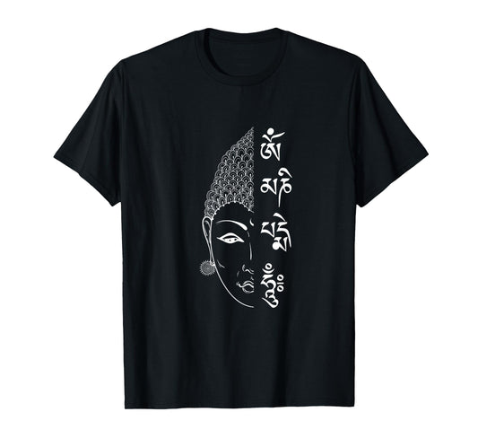 Buddha T-Shirt with Tibetan Mantra Om Mani Padme Hum T-Shirt