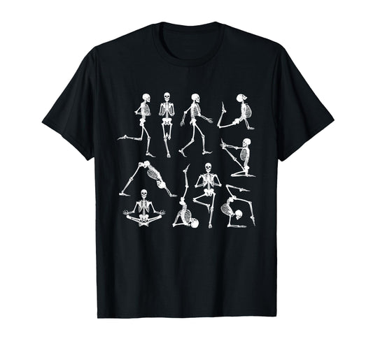Skeleton Yoga Poses Funny Halloween Flexible Bone Yogi Crew T-Shirt