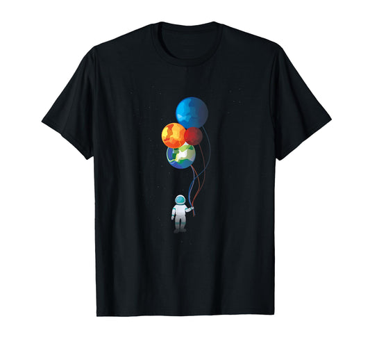Astronaut in Space Holding Planet Balloon Cute Gift T-Shirt