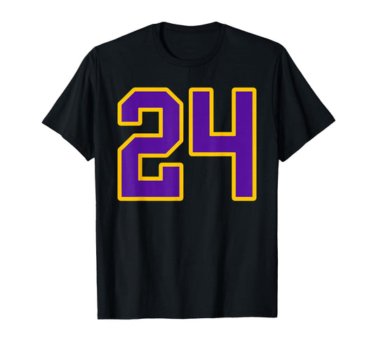 Purple and Gold Number 24 Jersey Player Uniform #24 Fan T-Shirt