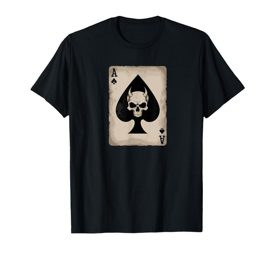 Skull and Devil Horns. Ace of Spades Playing Card. T-Shirt